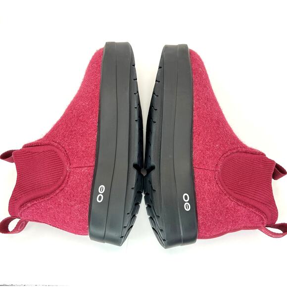 Oofos Oomega Londoner Boot Rosebud Red Insulated Wool Bootie Women 7 - Picture 5 of 8
